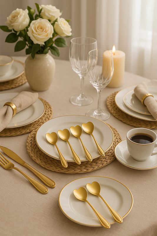 kit de Colheres Coração Dourado Velena em Aço Inox