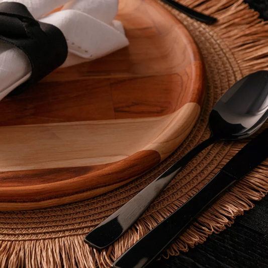 Jogo Americano 6 Peças Caramelo Franja Redondo Trançado 38cm Tapete de Mesa Posta