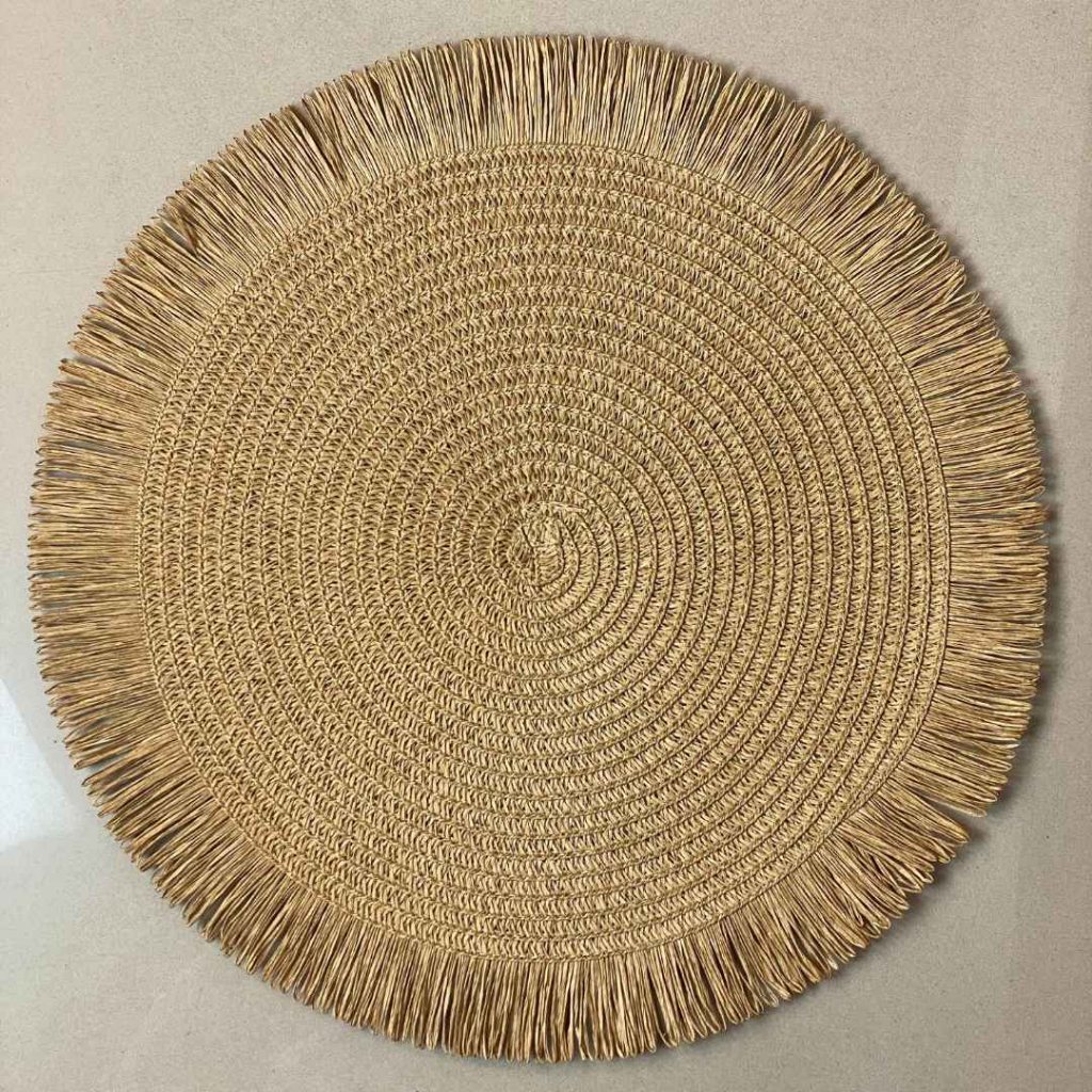 Jogo Americano 6 Peças Caramelo Franja Redondo Trançado 38cm Tapete de Mesa Posta