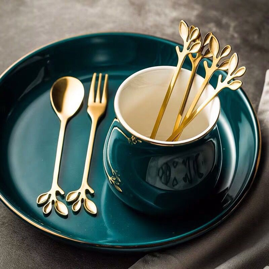 Kit jogo 10 Peças Conjunto De Colher garfo Criativo De Aço Inoxidável Talheres De Ouro Para Café Ferramentas De Café De Cozinha