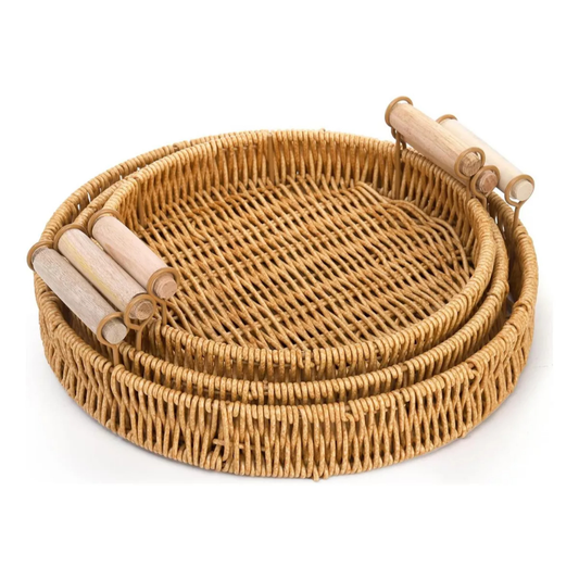 Conjunto 3 Bandejas Cesta Armazenament Pão Chá Cozinha Restaurante Servir Decorativa Casa Cozinha