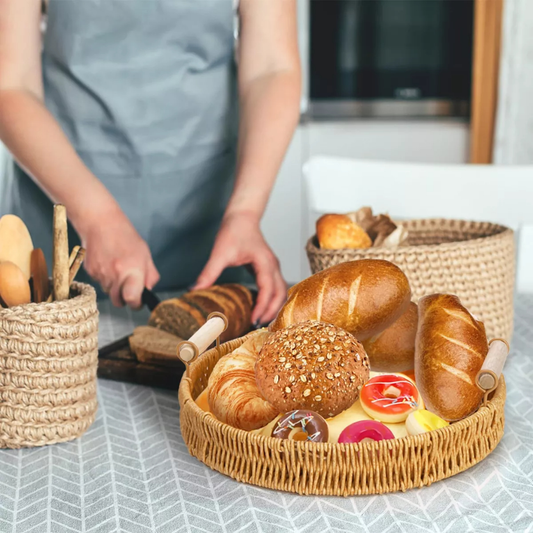 Conjunto 3 Bandejas Cesta Armazenament Pão Chá Cozinha Restaurante Servir Decorativa Casa Cozinha