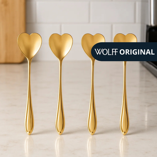Cj 4 Colheres Formato Coração P/ Chá Heart Aço Inox Dourado - Wolff Original
