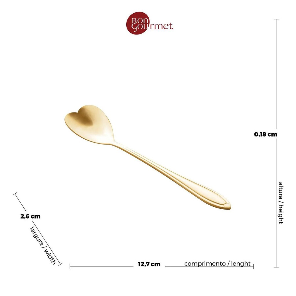 Cj 4 Colheres Formato Coração P/ Chá Heart Aço Inox Dourado - Wolff Original