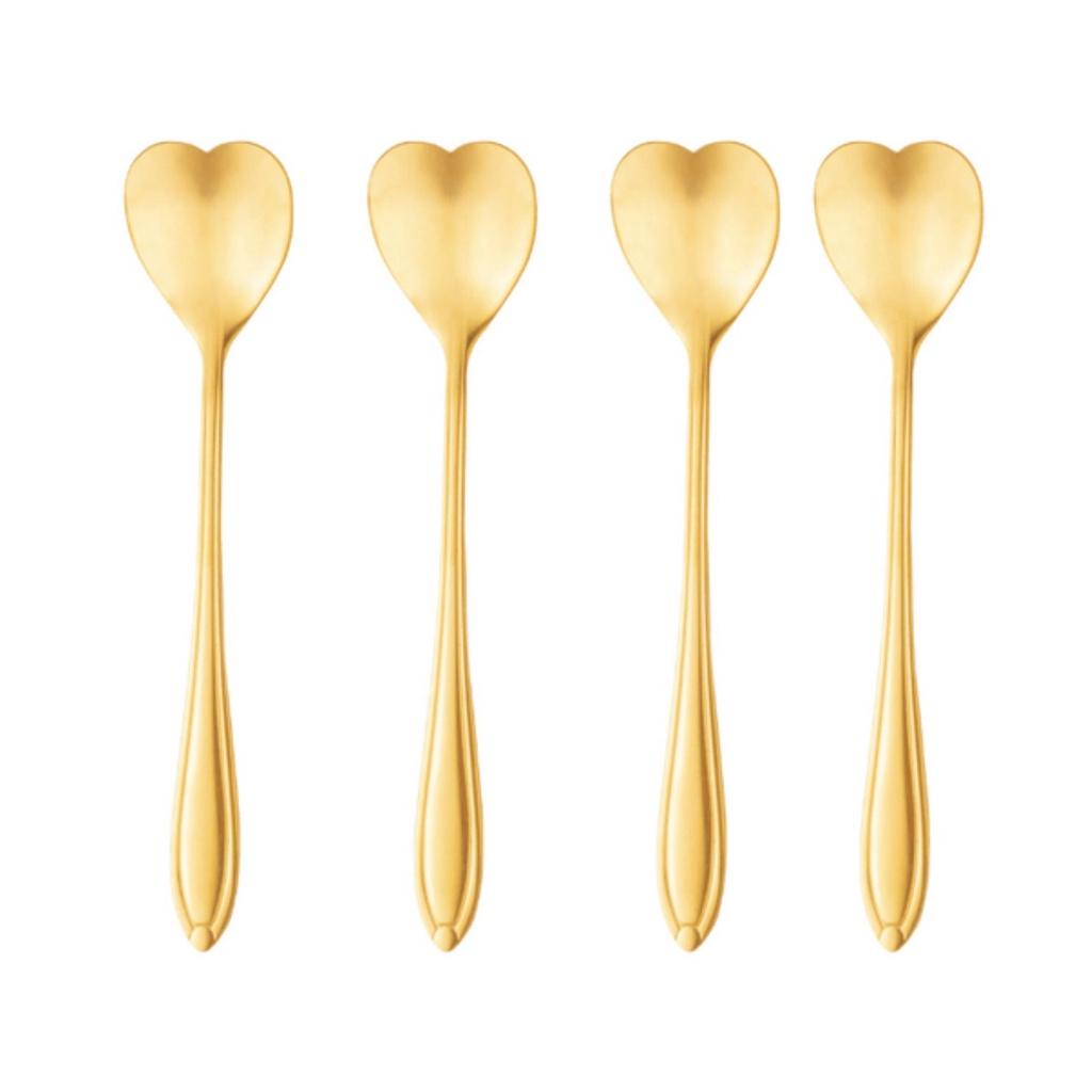 Cj 4 Colheres Formato Coração P/ Chá Heart Aço Inox Dourado - Wolff Original