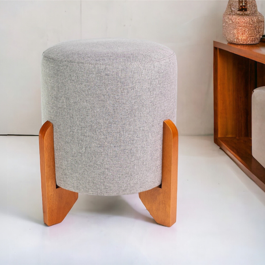 Puff Decorativo Estofado com Base de Madeira