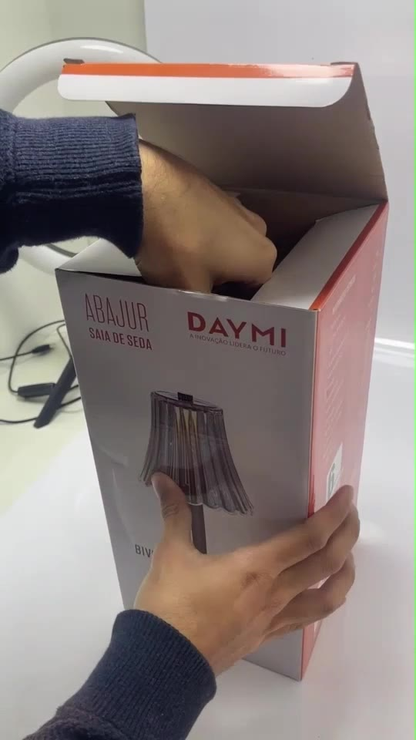 Luminária Abajur Serena de Mesa Saia Seda Led Sensor