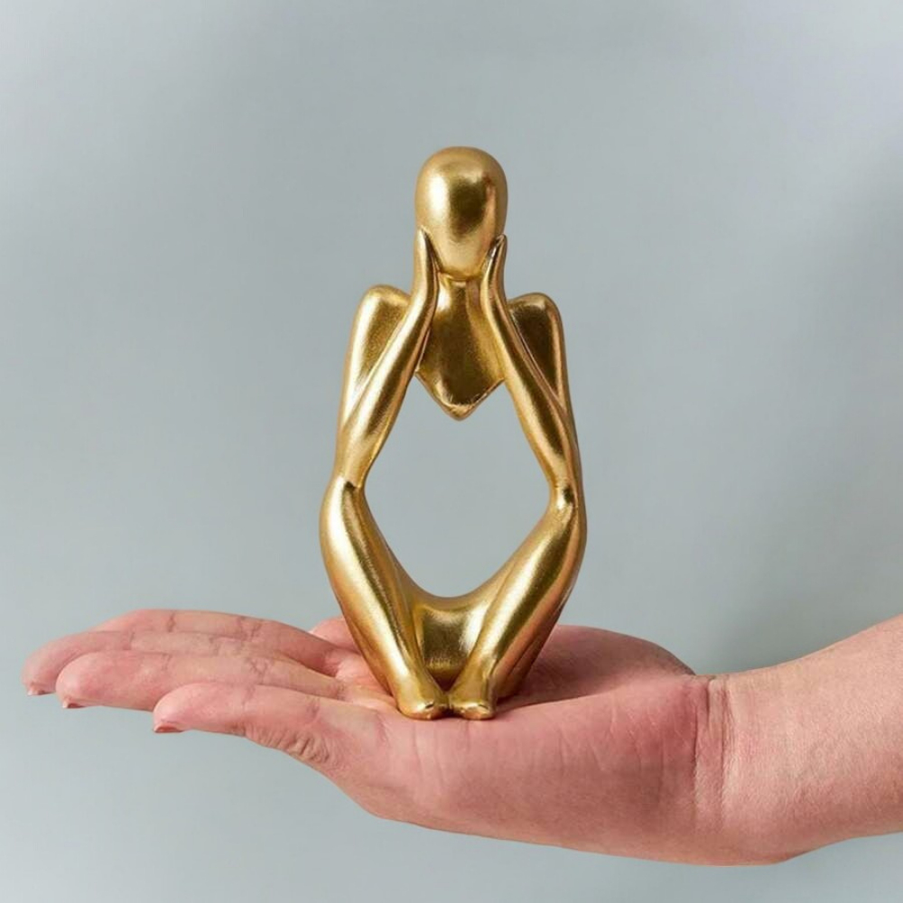  Trio Dupla Estatueta Decorativa - Elegante Escultura Dourada Branca Preta/ Velena Home