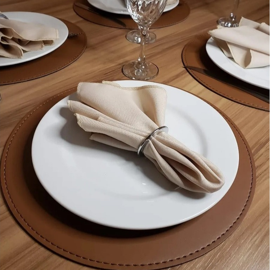 6 Peca Souplat Redondo Caramelo Dupla-Face Mesa De Jantar