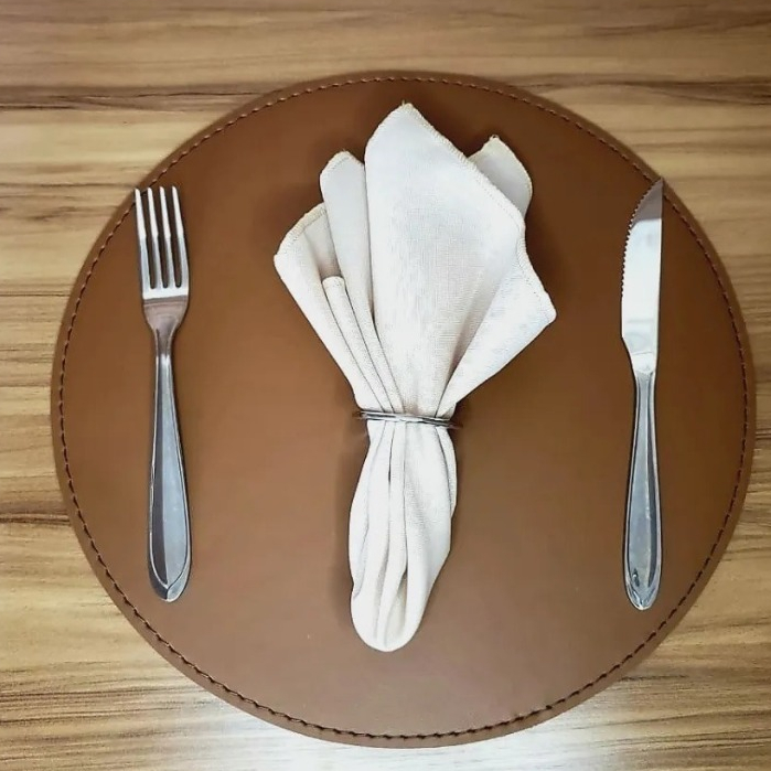 6 Peca Souplat Redondo Caramelo Dupla-Face Mesa De Jantar