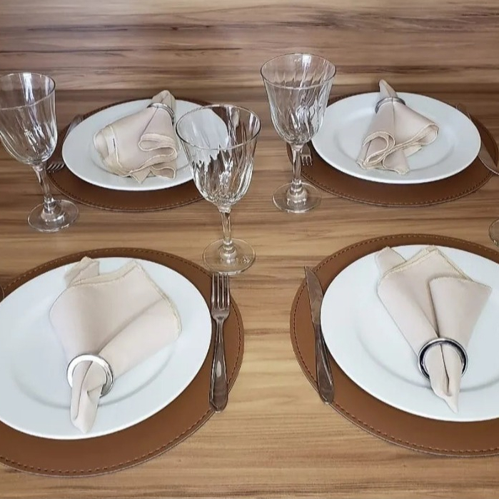 6 Peca Souplat Redondo Caramelo Dupla-Face Mesa De Jantar