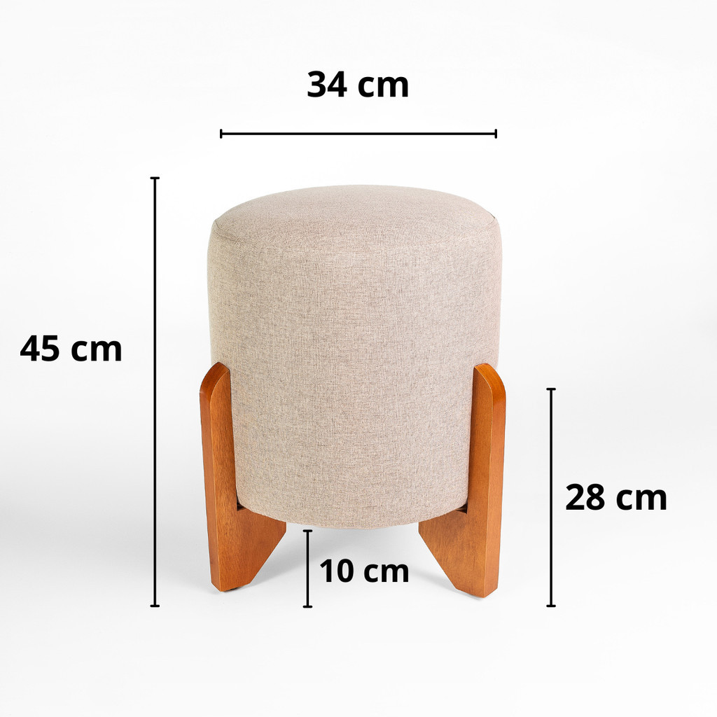 Puff Piave em Linho Decorativo para Sala Pé Madeira Maciça